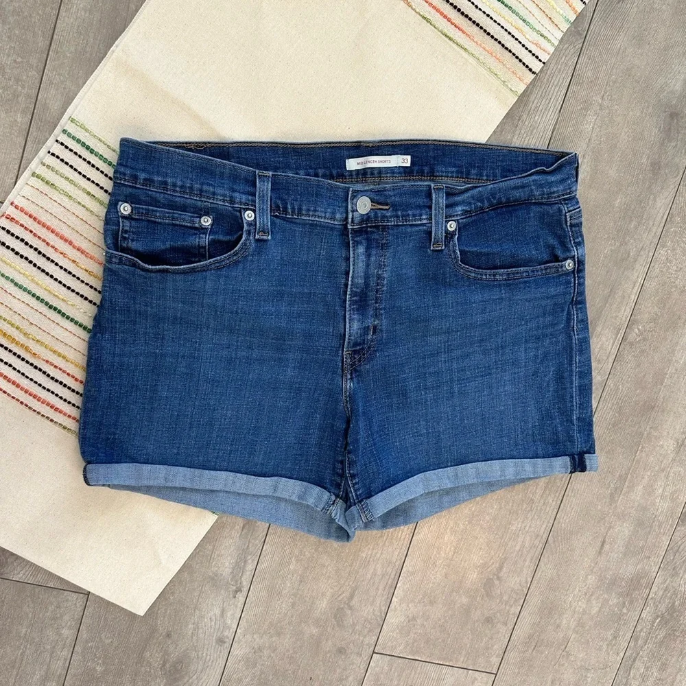 Levi’s Women’s Mid Length Shorts Rolled Cuffed Casual Blue Jean Denim Shorts